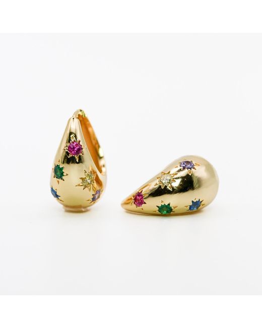 Miss Cecilia Metallic Sapphire Dome Hoop Earrings