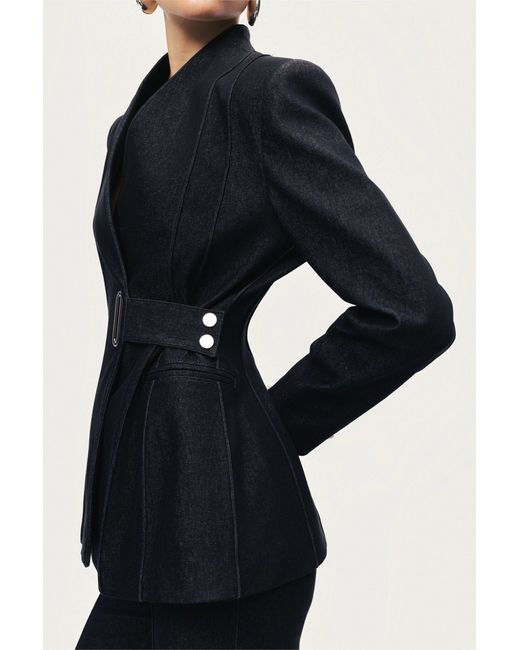 Nocturne Blue Bkack Belted Tailored Blazer