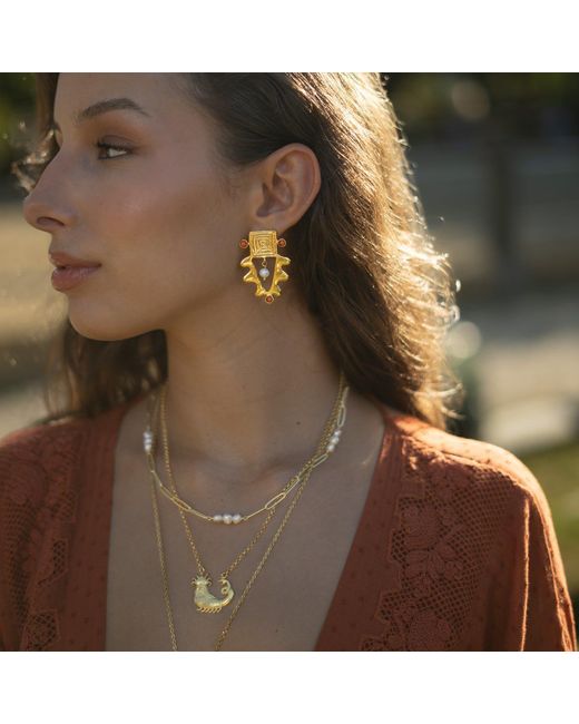 Ebru Jewelry Metallic Isis Charm Coral & Pearl Earrings