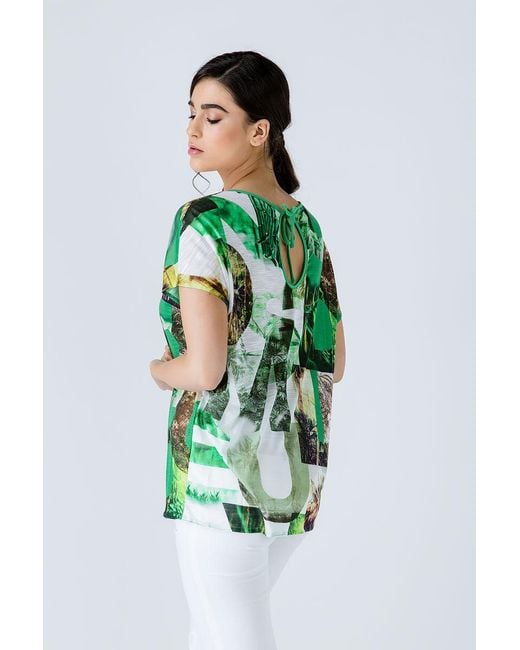 Conquista Green Print Flama Top With Tie Detail