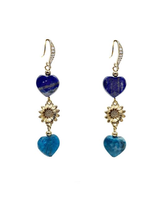 Farra Blue Heart-Shaped Lapis And Apatite Flower Dangle Earrings