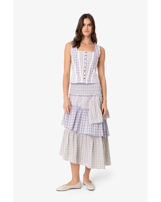 Amy Lynn Gray Thea Multi Check Smocked Tiered Skirt