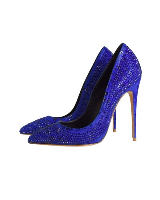 Aethra Shoes Blue Aqua Suede Crystal-Embellished Pointed Toe Stiletto Pumps