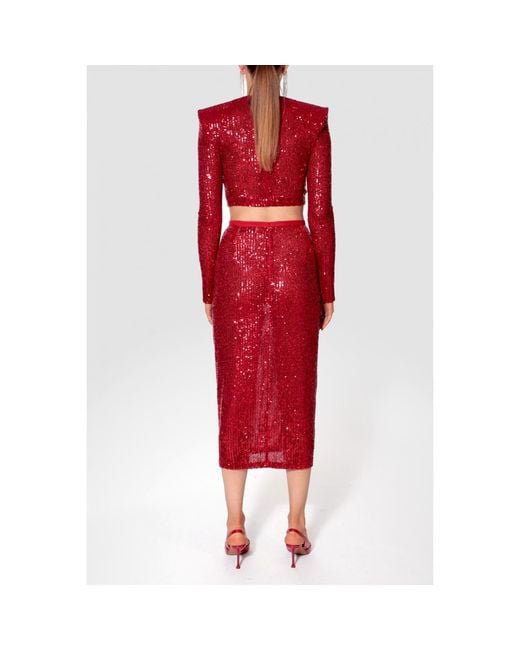 AGGI by HALEWSKI Red Zoey Sparkle Sequin Crop Top With Long Sleeve