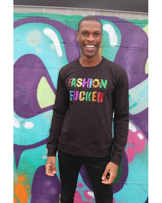 Any Old Iron Black Sequin Fashion Fucker Sweatshirt