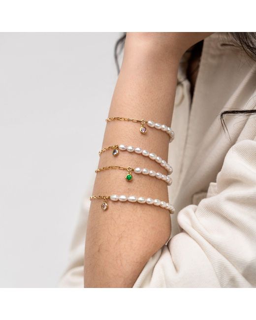 Dower & Hall White Luna Pearl & Garnet Charm Bracelet