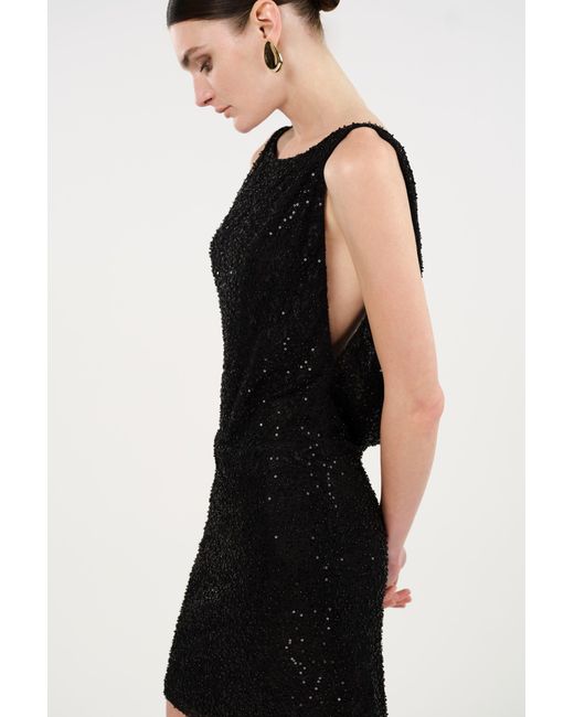 Nocturne Black Sequin Open Back Mini Dress