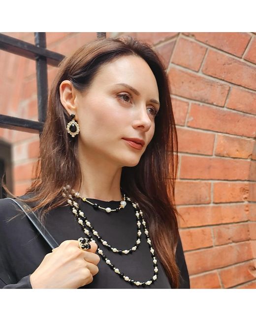 Farra Black Agate Settings Statement Earrings