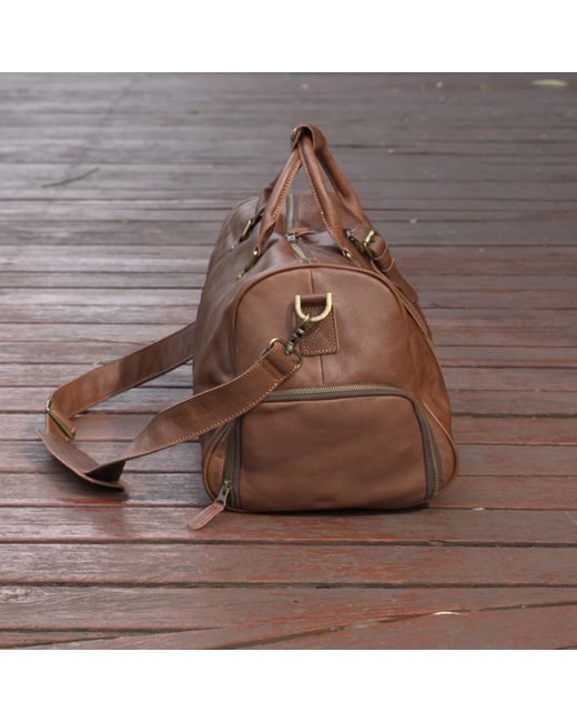 Touri Brown Leather Yoga Bag With Shoe Storage for men
