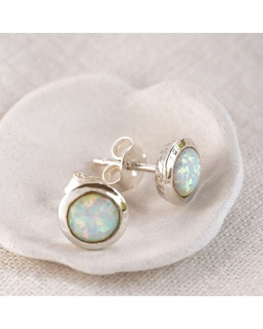 Isla Silver Metallic Round Opal Stud Earrings