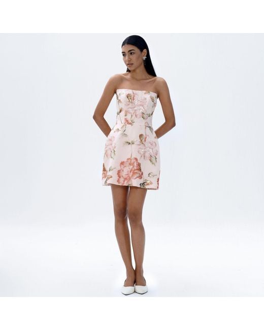 Justin Tong Pink Ellaire Beaded Mini Dress