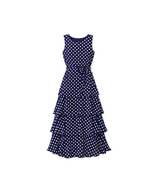 Yumi' Blue Spot Tiered Midi Dress