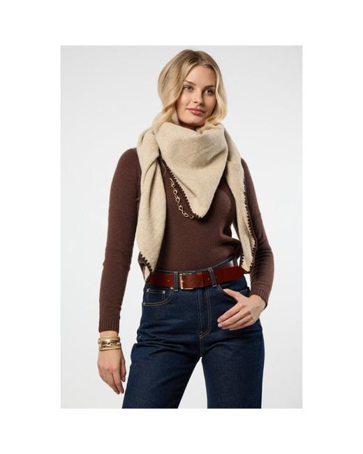 Saachi Natural Knitted Triangle Ivory Shawl Wrap