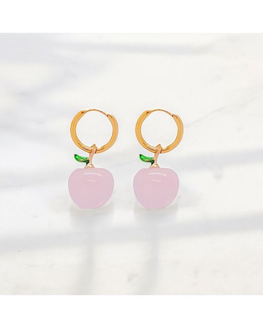 VALERIE CHIC Pink Rose Quartz Apple Earrings Hoop