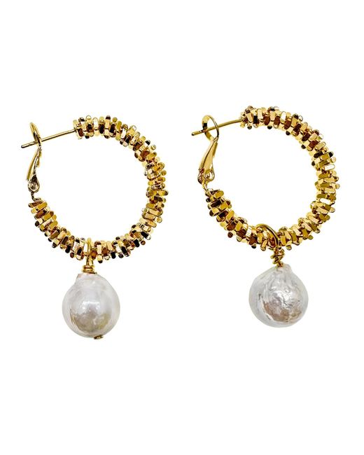 Farra Metallic Freshwater Pearls Dangle Hoop Earrings