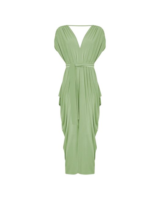 James Lakeland Green Draped Open-Back Midi Dress – Sage