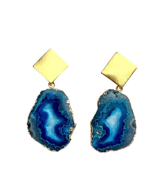 Magpie Rose Blue Triangle Rocks Earrings