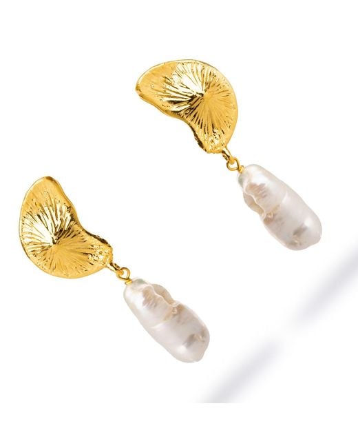 Ebru Jewelry Metallic Sea Shell & Pearl Drop Good Luck Earrings
