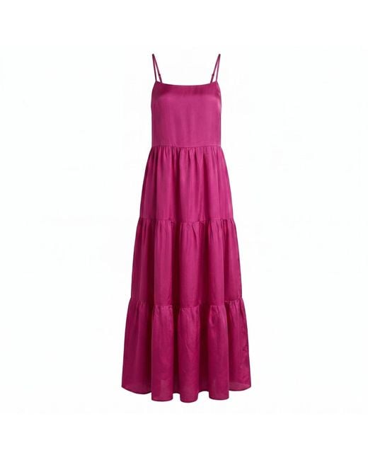 Silk and Bears Purple Valentina 100% Silk Tiered Maxi Dress — Habotai Silk