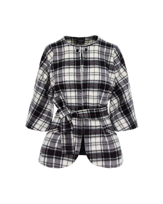 AVENUE No.29 Black Check Wool Cape With Belt