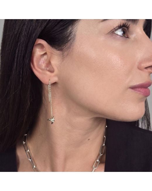 Harfi White Origami Crane Japanese Threader Sterling Earrings