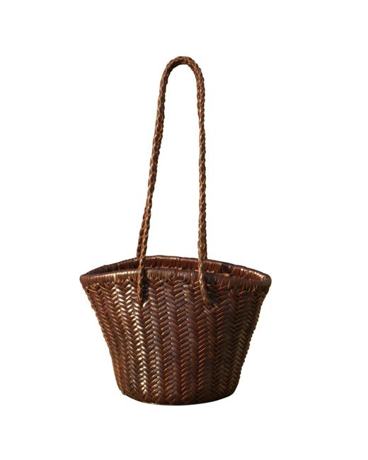 Rimini Brown Zigzag Woven Leather Bucket Bag In Small Size 'alessandra'