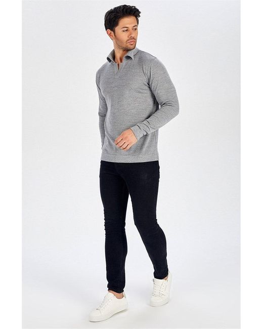 Peraluna Gray Polo Neck Fine Knitwear Pullover for men