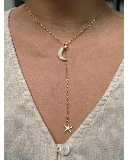 Lexi Jewelry Metallic Dreamy Moon 'N Star Sparkly Lariat Necklace