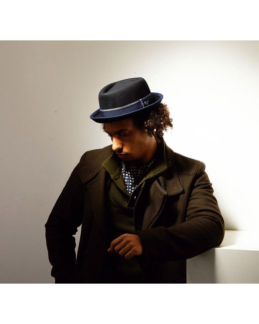 Dasmarca Hats Blue Edward Two Tone Wool Felt Winter Porkpie Hat for men