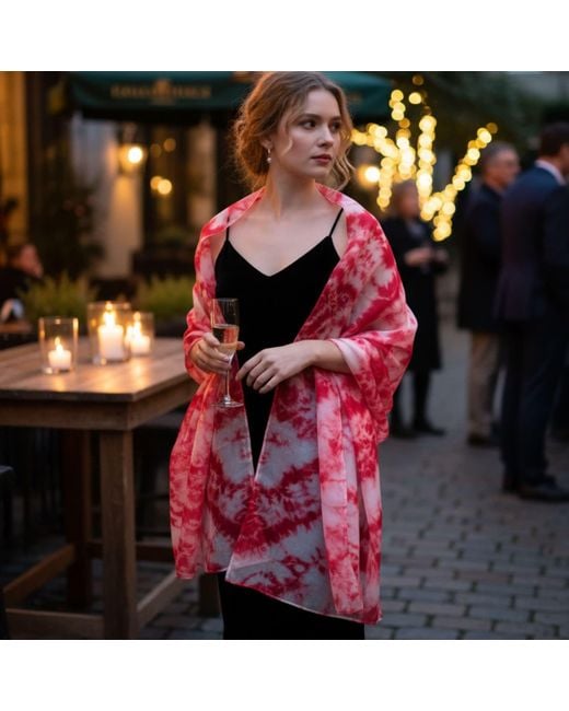 Silk and Bears Pink Crimson Bloom Shibori Silk Shawl – Hand-Dyed Mulberry Silk Wrap