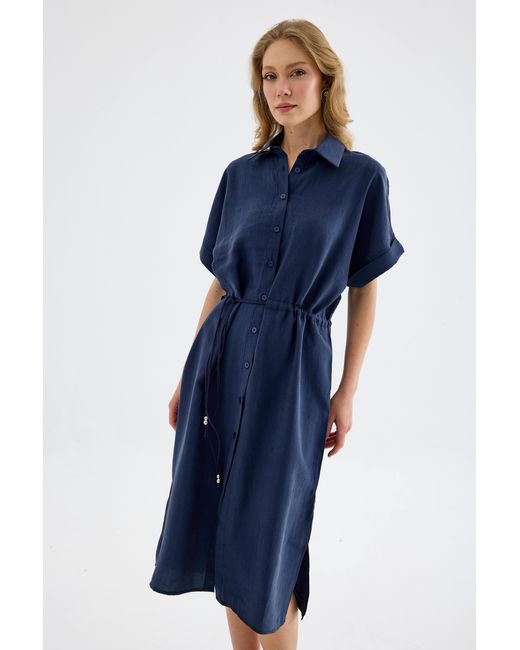 Monlicia Blue Solenne Cotton Midi Shirt Dress