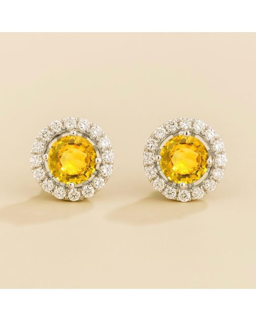 Juvetti Metallic Floret Earrings Set With Sapphire & Diamond