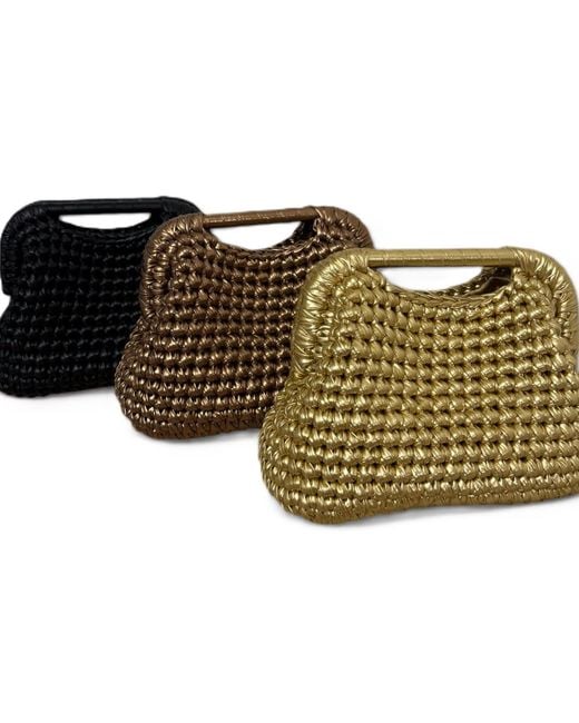 Springmoonatelier Black Metallic Handwoven Sleek Bag