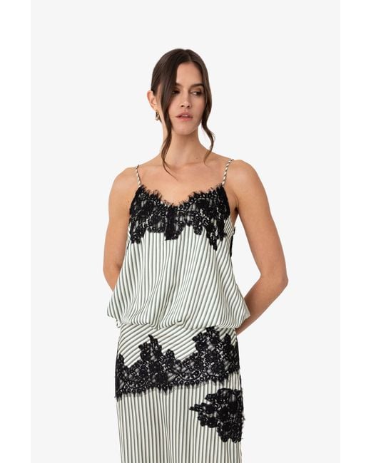Amy Lynn Black Sienna Stripe Satin Lace Top