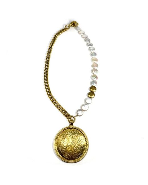Rachel Nathan Metallic Pearl Coin & Shield Necklace