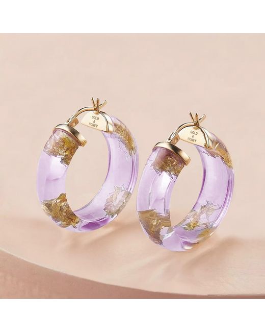 Gold & Honey Pink 24K Leaf Huggie Hoop Earrings