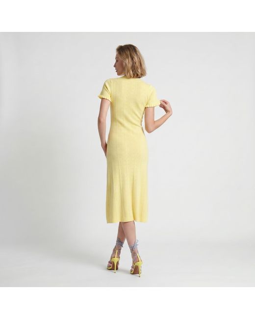 Modenaire Metallic Button Front Knit Midi Dress With Short Sleeves And Textured Detail
