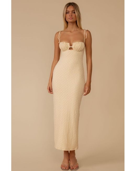 Montce White Neutrals Amalia Texture Petal Long Slip Dress