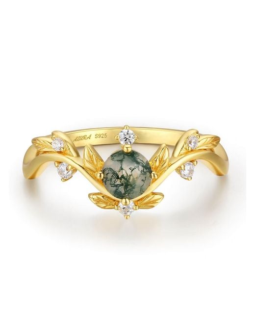 Azura Jewelry New York Metallic Willow Moss Agate Ring Vermeil