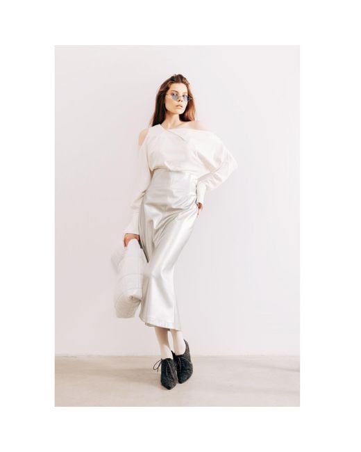 Julia Allert Gray Mermaid Faux Leather Midi Skirt With Slit