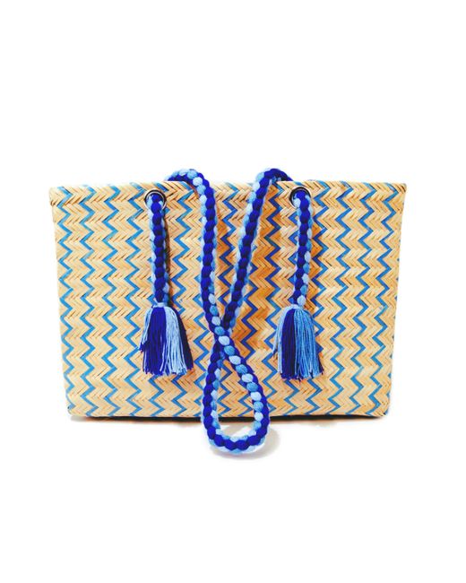 Washein Blue Serrana Natural & Straw Basket Bag