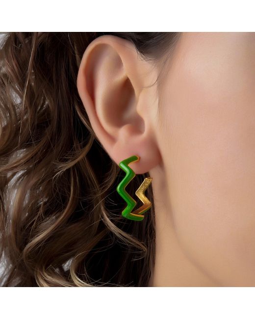 Milou Jewelry Green Zig Zag Hoop Earrings