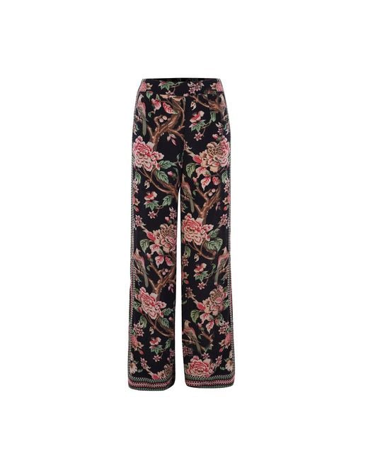Raishma Black Floral Wide-Leg Trousers