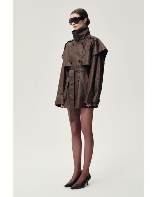 FRONT ROW SHOP Brown Lisa Cape Trench Dark Cherry