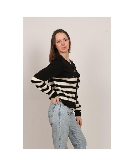 Nuvv Collection Black Striped Button-Front Elegant Cardigan