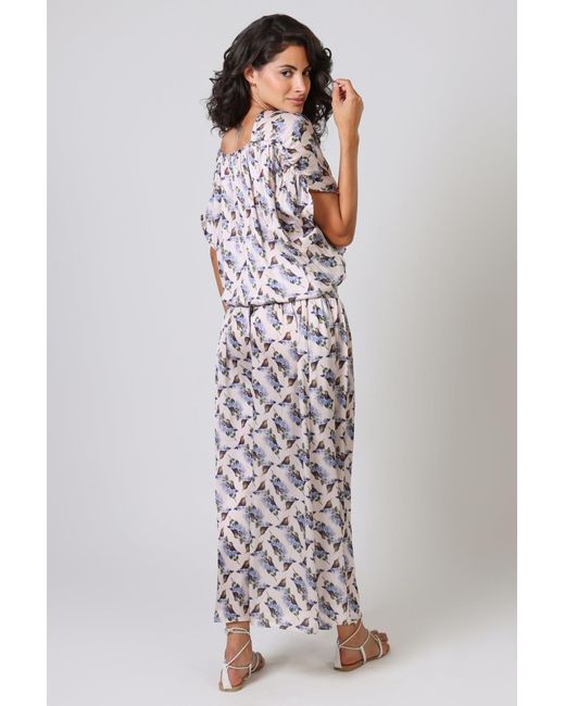 Traffic People Gray Neutrals Hummingbird Cream And Bird Print Aurora Maxi Skirt