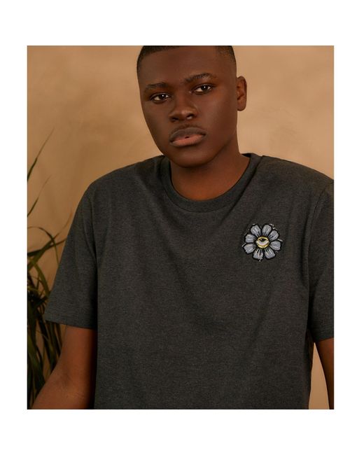 INGMARSON Black Blue Eyed Flower Upcycled Appliqué T-shirt for men