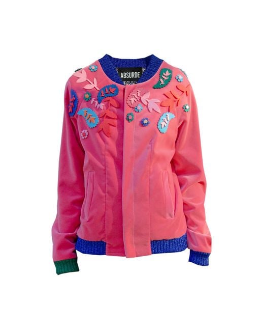 Absurde Pink Zemrude Velvet Bomber Jacket