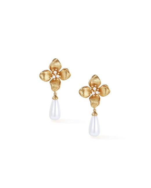 Retro Chic Metallic Blossom Shell Pearl Earrings