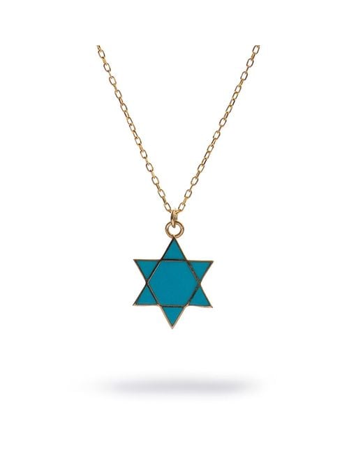 Ebru Jewelry Blue Divine Shield Star Of David Enamel Necklace